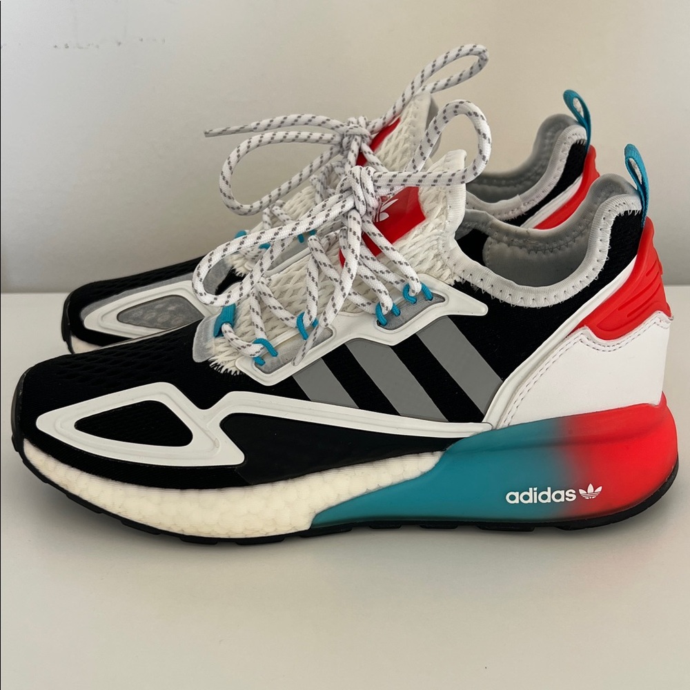 Adidas ZX 2K Boost Black and White Sneakers with Red and Blue Accents